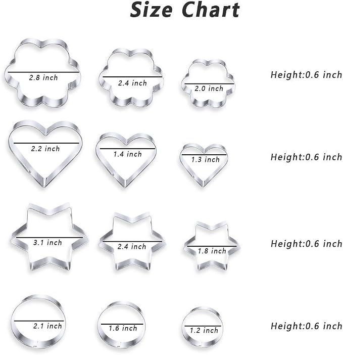 MCIGICM Cookie Cutters Shapes Baking Set, 12PCS Flower Round Heart Star Shape Biscuit Stainless Steel Metal Molds Cutters for Kitchen Baking Halloween Christmas