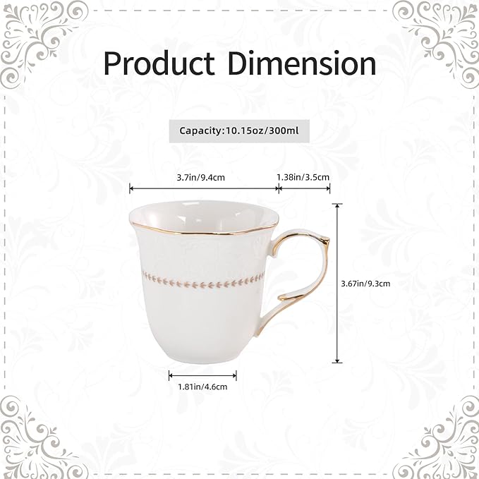 KAMMAK Ceramic Mug Set of 2, 10oz Porcelain Elegant Coffee and Tea Cups, Vintage Breakfast Mugs, Ideal for Birthday - Afternoon Tea & Housewarming Gifts (YFH21)