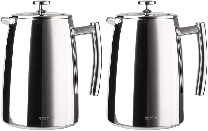 Secura French Press Coffee Maker, 50-Ounce, 304 Stainless Steel Insulated Coffee Press with Extra Screen (Pack of 2)