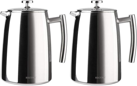 Secura French Press Coffee Maker, 50-Ounce, 304 Stainless Steel Insulated Coffee Press with Extra Screen (Pack of 2)