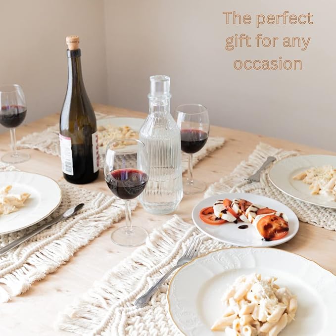 SnugLife Macrame Placemats Set of 6 - Handmade Cotton Woven Boho Placemats - Modern Farmhouse Fringe Placemats for Dining Table, Kitchen, Bohemian Wedding Décor, Rustic Natural Off White, 12”x20”