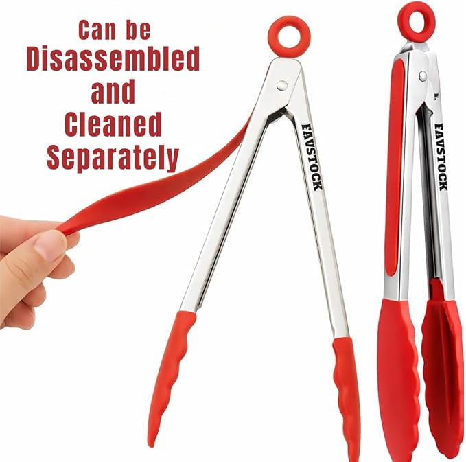 9-Inch Silicone Kitchen Tongs – Heat Resistant Silicone Tips, Stainless Steel Cooking Tongs with Locking Ring – Small Tongs for Cooking, Grilling, BBQ, Serving, Salad & Pasta