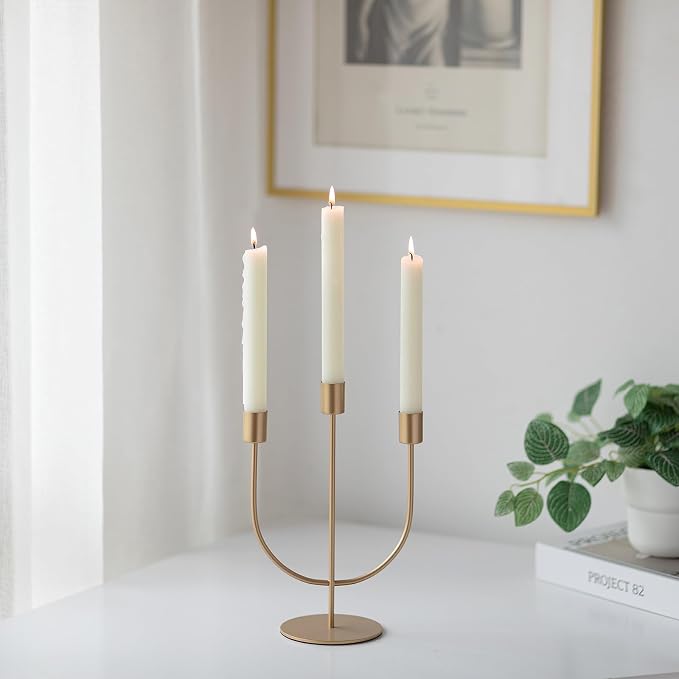 Sziqiqi Gold Candlestick Candle Holders - Candlesticks Candelabra Centerpiece for Tables 3-stem Taper Candle Holder Metal Candleholders for Christmas Wedding Fireplace Mantle Decorations