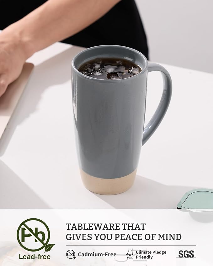 famiware Milkyway Coffee Mug, 20oz Large Coffee Mug, Ceramic Mug with Lid, Tea Cup with Handle for Latte, Tea, Cocoa, Milk, Home & Office, Dark Gray