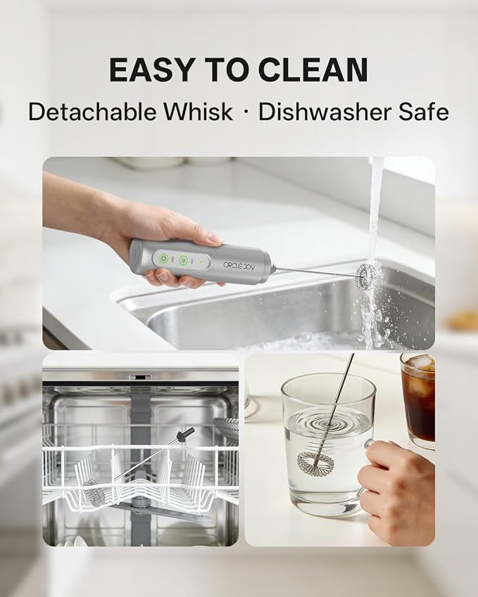 CIRCLE JOY Rechargeable 2-Speed Handheld Milk Frother with Stand, Dual Spring Whisk Electric Foamer, Portable & Detachable Coffee Frother Wand, Drink Mixer for Lattes, Macchiato, Hot Chocolate, Silver