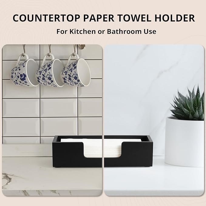 Paper Towel Dispenser Countertop, Wooden Folded Paper Hand Towel Holder for Guest Bathroom, Commercial Tabletop Tissue Dispenser Tray for Multifold C-Fold, Z-Fold, Trifold, Black