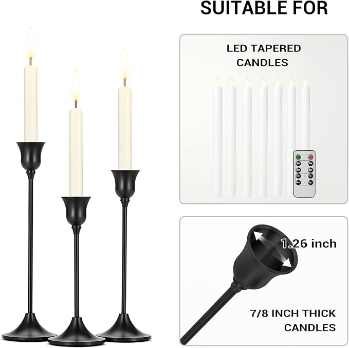 Tifanso Black Candle Stick Holder - 3PCS Taper Pillar Tall Candlestick Holders, Metal Vintage Decor, Dinner Table Dining Room Centerpieces Decorations for Wedding Fireplace Mantel Housewarming Gift