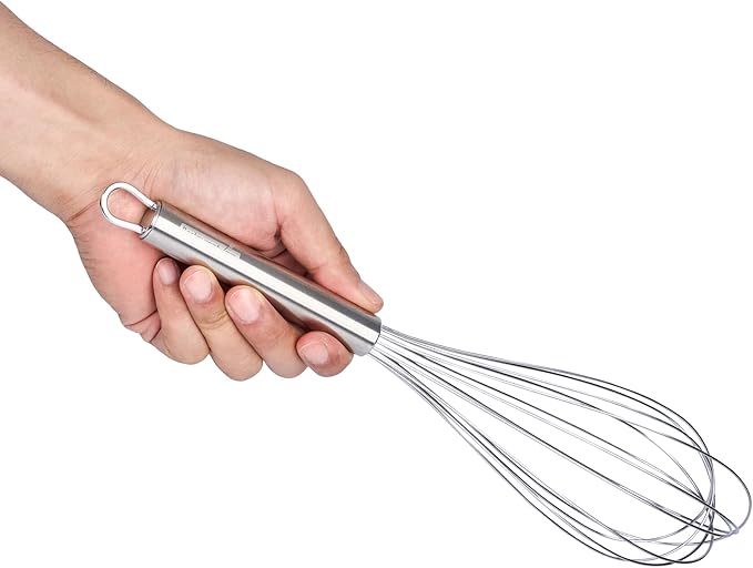Restaurantware 12 in Stainless Steel Wire Whisk - German Standard Kitchen Balloon Whisk with Ergonomic Handle, Dishwasher Safe - Durable French Whisk for Cooking, Mixing Thick Batter and Sauce