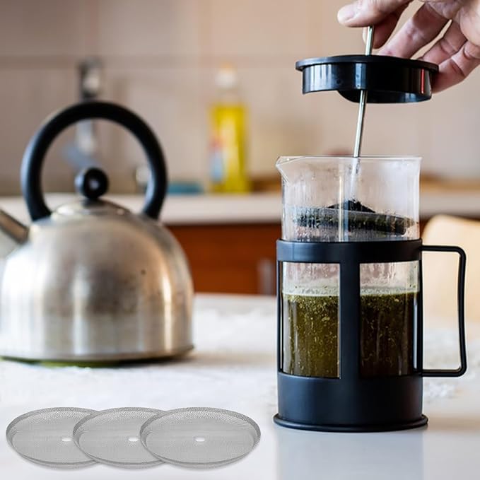 French Press Replacement Screens, 4 Pack, Stainless Steel Reusable Mesh Filter for 17 Ounce and 12 Ounce Coffee Press, Mesh Filters for Universal 350 ml / 12 oz / 11.8oz French Press Coffee Maker