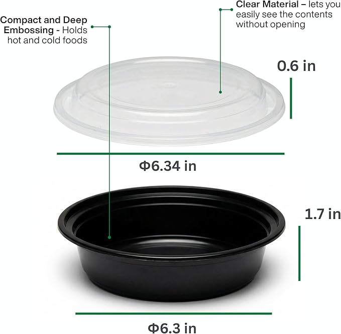 [16 oz Round Meal Prep Containers with Lids – BPA-Free Food Storage Containers, Bento Box for Restaurant & Catering Use, Stackable, Microwave, Dishwasher, Freezer Safe – 100 Pack