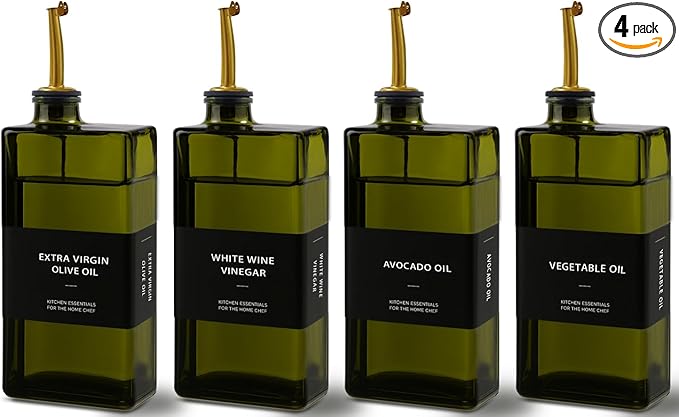 Olive Oil Dispenser Bottle for Kitchen 16.9oz, UV-Blocking Oil and Vinegar Dispenser Set, Leakproof Oil Container for Home, Restaurant (Green, Set of 4)