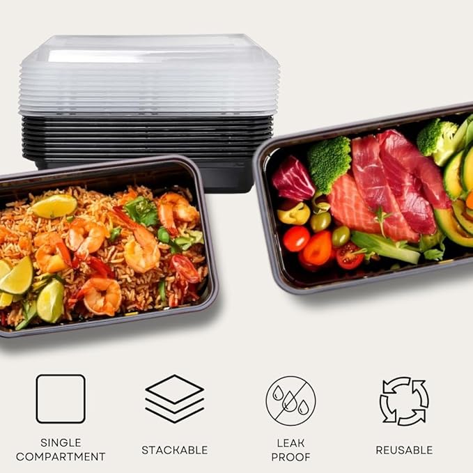 ICE N COLD Reusable To-Go Food Meal Prep Storage Containers with Leak Proof Snap Lids 24oz | 710ml | 25-Pack