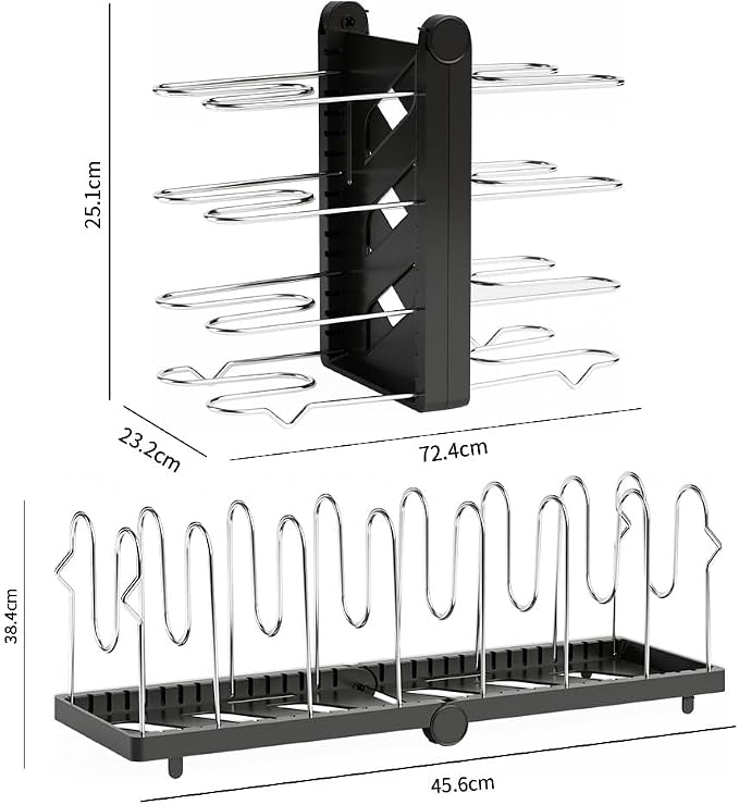 Pots and Pans Organizer under Cabinet,15.35" Height 8 Tier Pot Organizers Rack,Heavy-Duty Pot & Pan Organizer,Adjustable Pan Organizer under Cabinet Kitchen Organization and Storage,Black