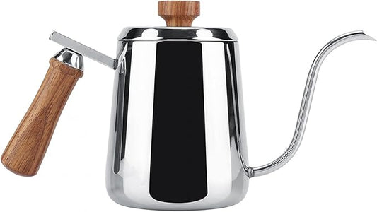 Joyzan Gooseneck Kettle, Stovetop Tea Maker Wood Anti Hot Handle Pour Over Stainless Steel Water Pot Coffee Teapot Drip Long Spout Home Kitchen Gas Stove Tops French Press Brewing Camping 600ml