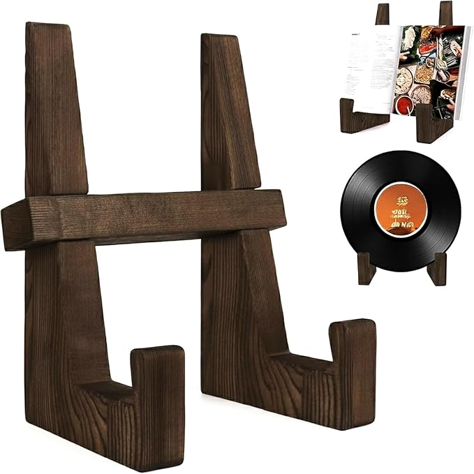 Book Stand, 8.8inch Wooden Cookbook Holder Display Stand for Kitchen Counter Decor, Recipe Book Display Stand, Recipe Cook Book Holder, Wooden Plate Holders for Displaying