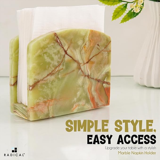Radicaln Marble Napkin Holder 5.5" Inches Green Onyx Handmade Simple Modern Home & Kitchen Napkins Paper Holder For Countertop - Ideal Napkin Holder for Home Decor