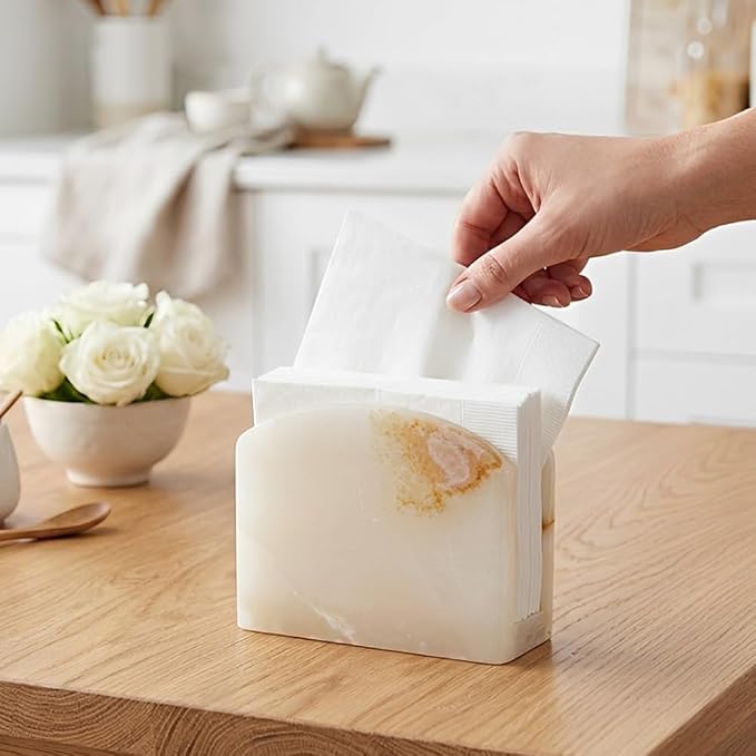 Radicaln Marble Napkin Holder 5.5" Inches White Onyx Handmade Simple Modern Home & Kitchen Napkins Paper Holder For Countertop - Ideal Napkin Holder for Home Decor