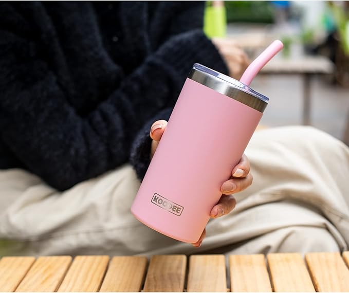 koodee Tumbler with Lids and Straws-12 oz Skinny Tumbler Stainless Steel Double Wall Vacuum Insulated Water Cup Spill Proof, BPA Free (Canyon Red-Sky Blue)