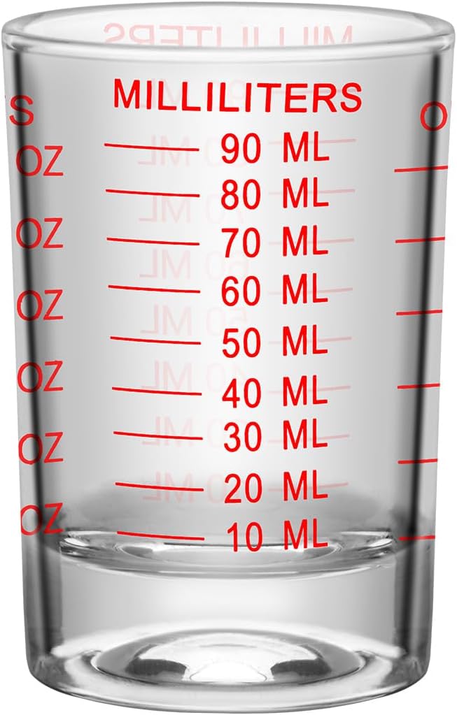 1Pc Shot Glass Measuring Cup 3 Ounce/90ML Liquid Heavy High Espresso Glass Cup Black Line Espresso Shot Glasses with Measurement (1, Red scale)