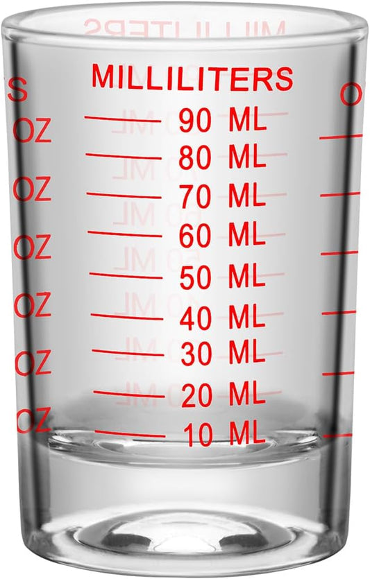 1Pc Shot Glass Measuring Cup 3 Ounce/90ML Liquid Heavy High Espresso Glass Cup Black Line Espresso Shot Glasses with Measurement (1, Red scale)