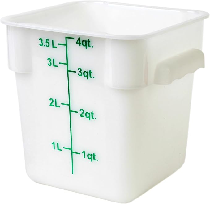 TrueCraftware- 4 Quart White Square Food Storage Container Polypropylene- Commercial Reusable Food Container Canister with Measurement Markings for Meal Prep Pantry Kitchen