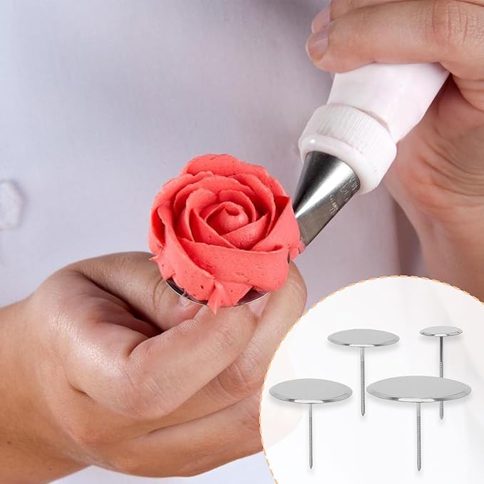Cake Decorating Tool Kit, 5 Pcs Stainless Steel Piping Tips Set with 1 pc Frosting Bags, 4 Cake Flower Nails for Cake Fondant Cupcake