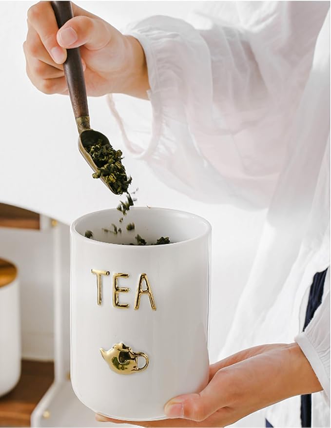 Ceramics Tea Canisters with Airtight Seal Lid, Simple Style Loose Leaf Tea Storage Containers for Kitchen Countertop, White Tea Jars (27.05oz/800ml)