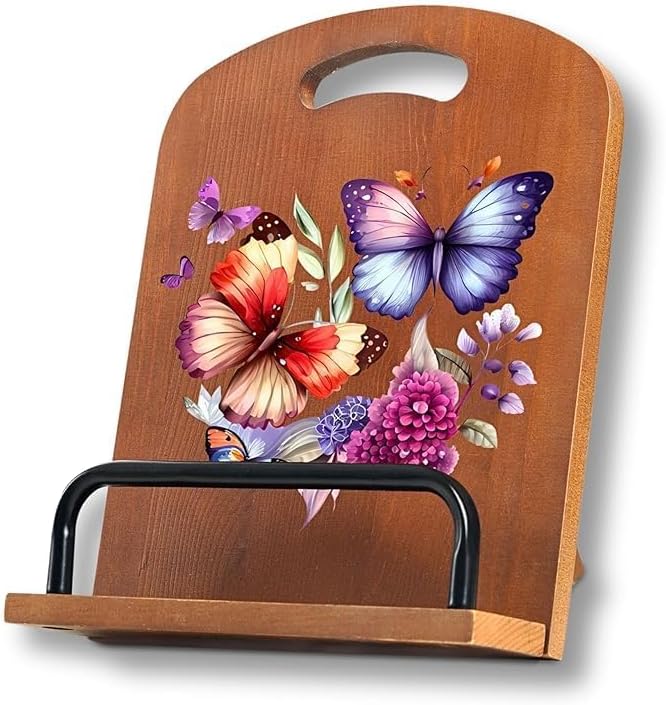 INNObeta Cookbook Stand for Kitchen Counter, Adjustable Tablet Recipe Book Holder, Perfect Gifts for Women, Mom, Grandma on Birthday, Unique Kitchen Decor, Butterfly