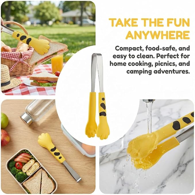 Kitchen Cooking Tongs – Cute Paw Shape Stainless Steel Salad Tongs for Cooking and Barbecue, Food Serving Utensil with Non-Slip Grip(Yellow Small)