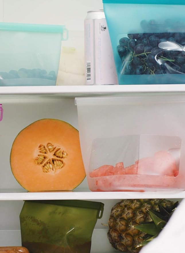 Reusable Silicone Food Storage Bags (Set of 4), Dishwasher Oven Microwave Freezer Safe, Eco-Friendly Leakproof Sous Vide Bags, Premium Lunch Containers, 1 Snack 2 Sandwich 1 Half Gallon, Clear