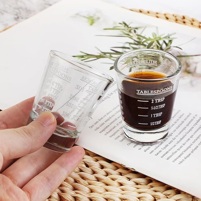 Set of 6 White Shot Glasses - Heavy Glass, Perfect for Measuring Espresso, Wine, and More 26-Incremental Measurement 1oz, 6 Tsp, 2 Tbs, 30ml (6, White)