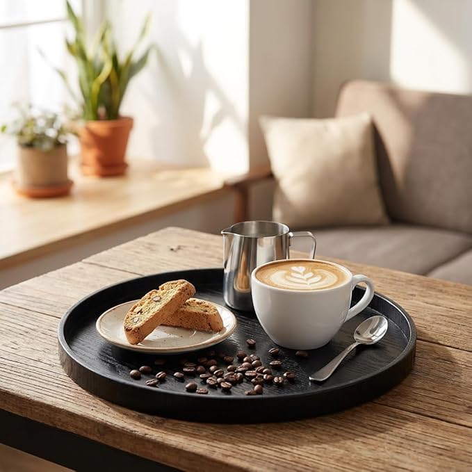 Round Trays Home Decor, 11.8" Large Round Wood Tray for Ottoman, Large Tray for Ottoman Coffee Table Candle Holder, Wooden Serving Decorative Trays for Home Kitchen