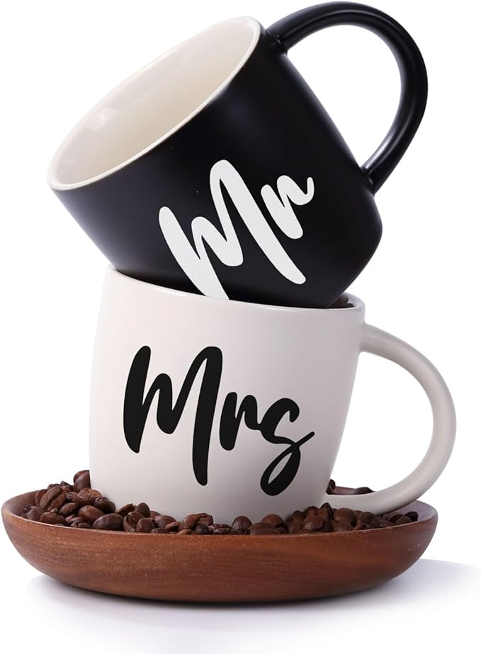 12 oz Mr and Mrs Mug, Ceramic Coffee Mug for the Couple, Ideal Gift for Engagement, Anniversary, His and Hers, Bride and Groom,Wedding Gifts for Couples 2026 - Set of 2 (Black & White)
