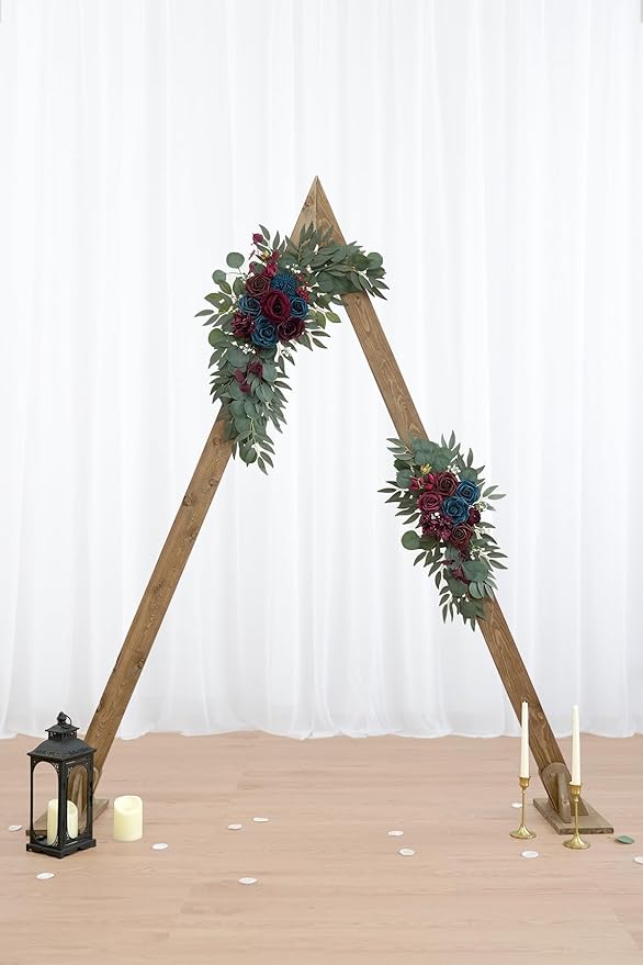 Olalaka Navy and Burgundy Flower for Wedding Welcome Signs Decorations, Artificial Burgundy Wedding Arch Flowers for Wedding Ceremony (Set of 2)