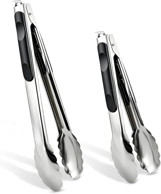 2 Pcs 9/12 Inch Kitchen Tongs for Cooking, BBQ & Salad | Heat-Resistant Stainless Steel Locking Tongs Set, Dishwasher Safe - Premium Kitchen Appliances & Cooking Tools