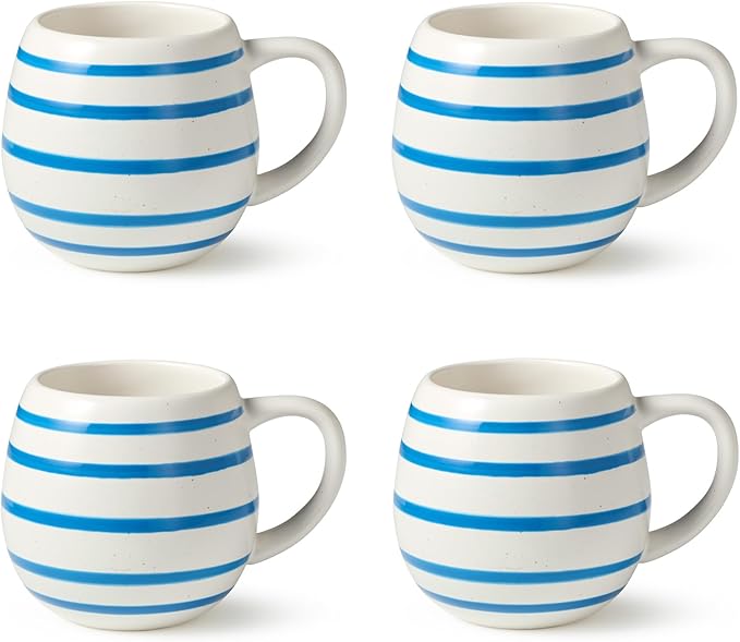 Dockside Blue Stoneware Mug Set – Set of 4, 20 oz Coastal-inspired blue, Chip-Resistant. Perfect for enjoying coffee, tea, hot chocolate, or your favorite warm beverage.
