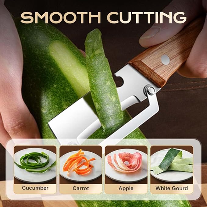 Multi-Functional Vegetable Peeler for Kitchen, 2026 New Wooden Handle and Bottle Opener with Ultra-Sharp Stainless Steel Blade, For Vegetables or Fruits that Need to Be Peeled (1 PCS)