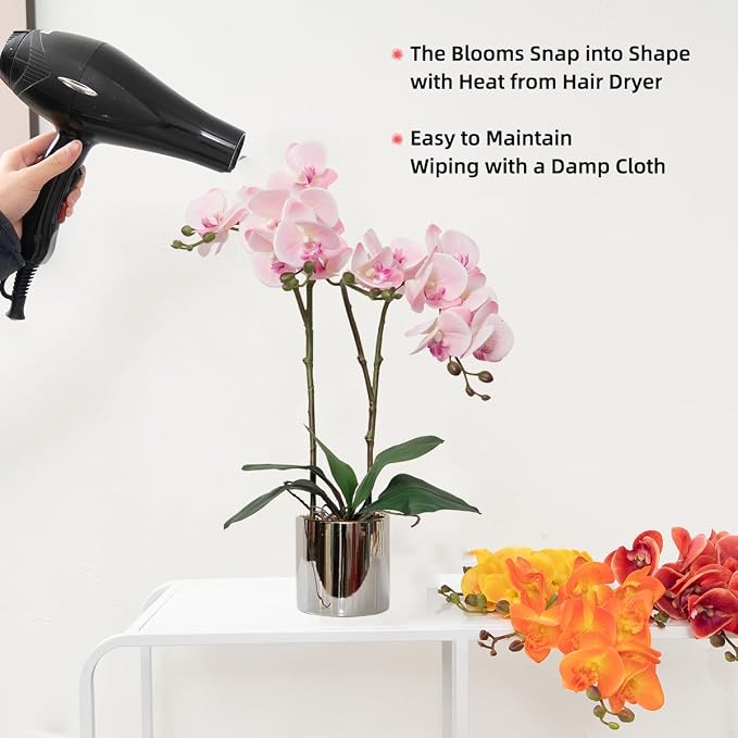 CXGS Artificial Orchid Flower Plant Real Touch Faux Orchids in Ceramic Vase Pink 19.7'' Fake Phalaenopsis Flower Arrangement Centerpiece Home Indoor Decor
