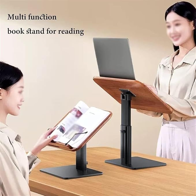Book Stand Height Adjustable, Upright Wooden Cookbook Holder Stand, Hands Free Book Holder Stand,Desktop Adjustable Reading Height and Angle Book Rest with Page,Paper Clips