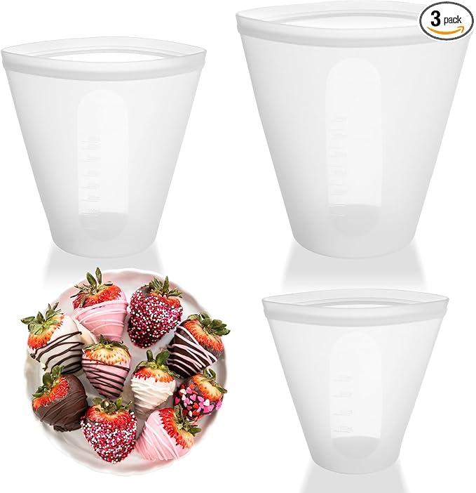 3PCS Chocolate Melting Cup Reusable Storage Silicone Bags Platinum cured silicone BPA-Free top gadgets for bakers