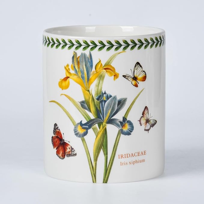 Floral Kitchen Utensil Holder, 7.1 Inch Large Ceramic Crock, Sunflower Pattern, White Kitchen Counter Organizer (iris)