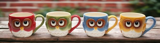 Cosmos Gifts Fine Ceramic Owl Designs Mugs (Set of 4) , 2-3/4"