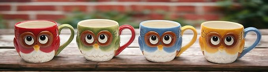 Cosmos Gifts Fine Ceramic Owl Designs Mugs (Set of 4) , 2-3/4"