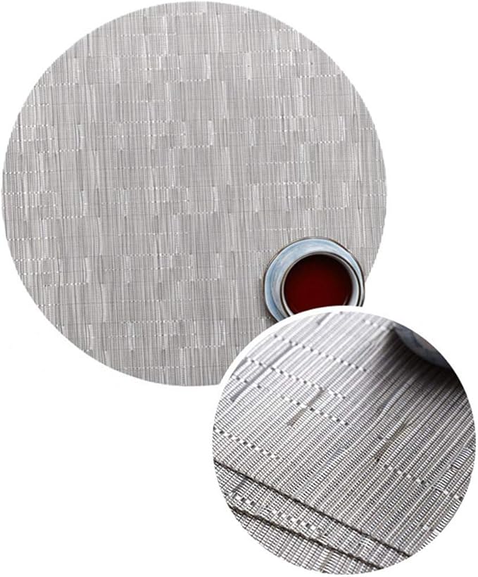 Round Placemats Set of 6 Woven Table Mats Washable Non-Slip Place Mats 13.8 Inch for Christmas Decoration Home Wedding Party,Silver Gray