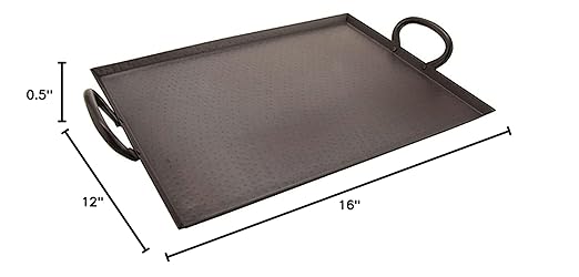 G.E.T. SSTPD-1612-ANT Heavy-Duty Metal Serving/Ottoman Tray with Handles, 16" x 12", Hammered Bronze