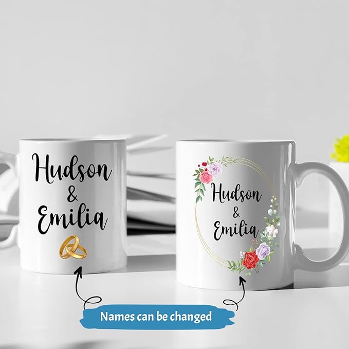 Custom Mrs And Mr Ceramic Mug, Couple Coffee Mug For Wedding Gift, Love Gifts With Name, Personalized Couple Set Mugs Design For Wife And Husband, Lover Mug, Set Of 2 Cup White 11oz 15oz