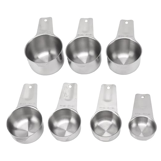 7Pcs Stainless Steel Measuring Cups Set, Stackable Nesting Metal Measure Cups with Scale Markings and Ergonomic Handles for Kitchen Baking and Cooking