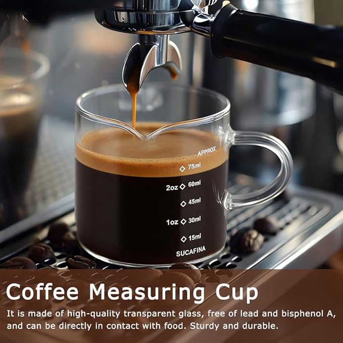 2 Pack Espresso Shot Glass with Handle 75ML Double Spout Measuring Cups with Scale Milk Frothing Pitcher Coffee Accessories(COLOR:clear)