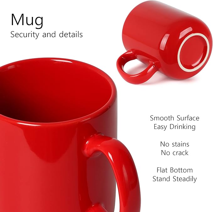 20 OZ Large Coffee Mug, M016 Plain Ceramic Boss Big Tea Cup with Handle for Dad Men, Set of 2, Red