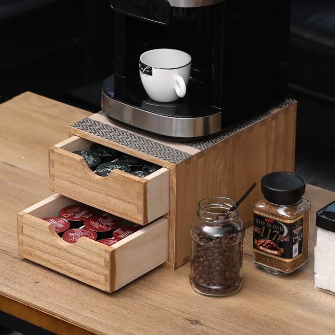 DDYURI Drawer Holder for Coffee Brew - Kitchen Machine Stand Shelf Contertop - Serve Coffee Station and Pod Capsule Storage Organizer for Home Decor Office Storage Solution 2-Tier CF2D2C-Light
